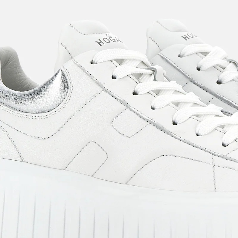 Hogan Striped Leather Lace-up Sneakers With H Detail In White