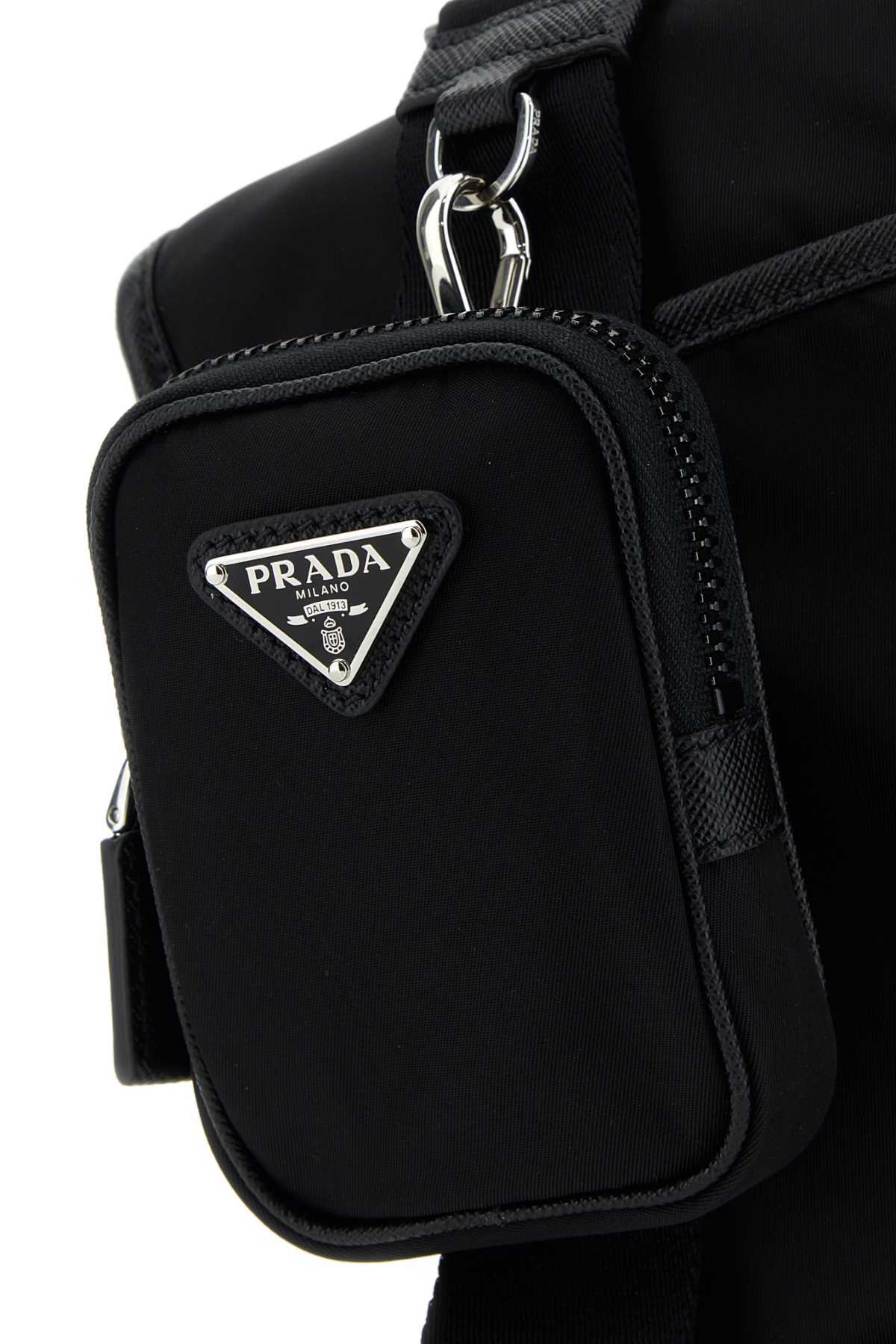 Prada Re-nylon And Saffiano Leather Shoulder Bag In Black