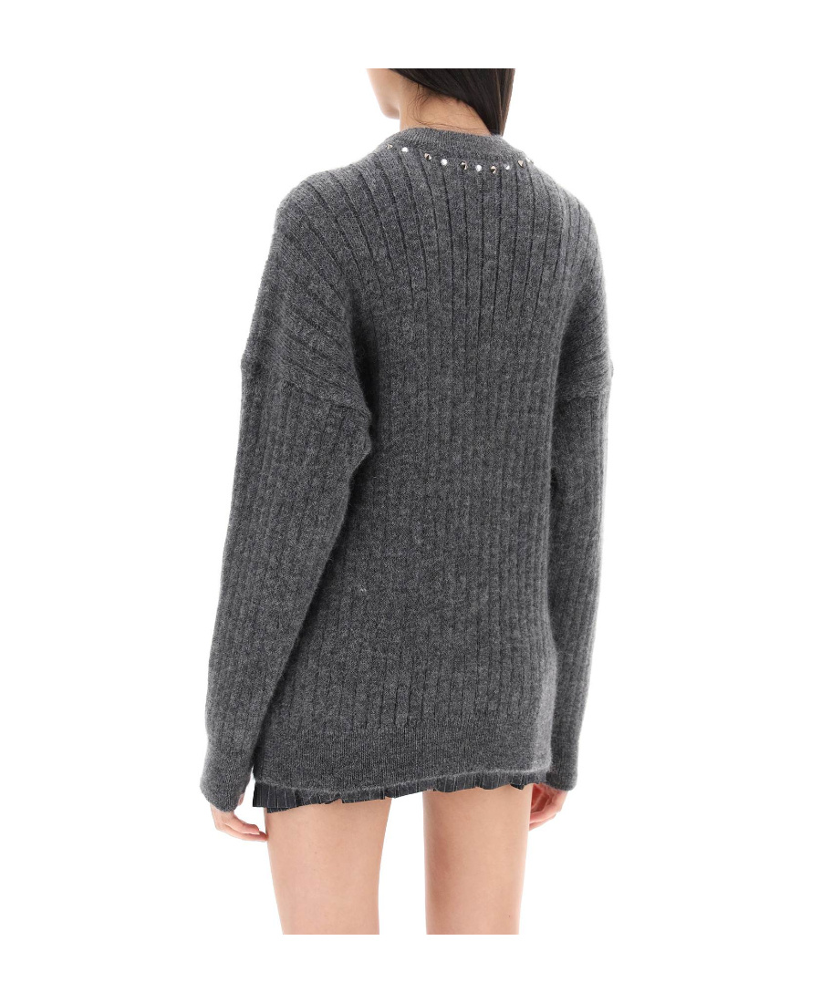 Alessandra Rich Stud-embellished V-neck Cardigan In Black