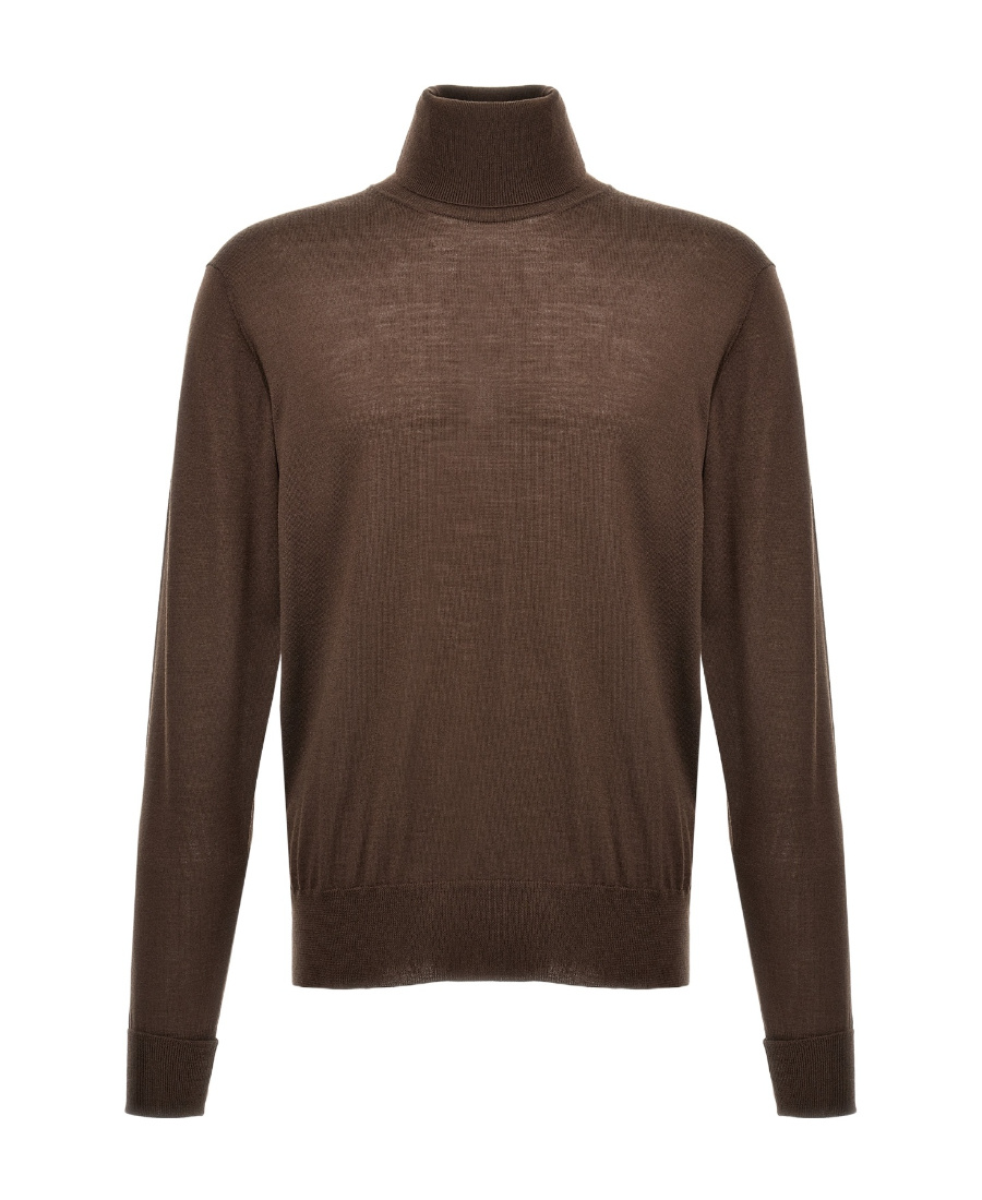 Pt Torino Long-sleeved High-neck Sweater In Brown