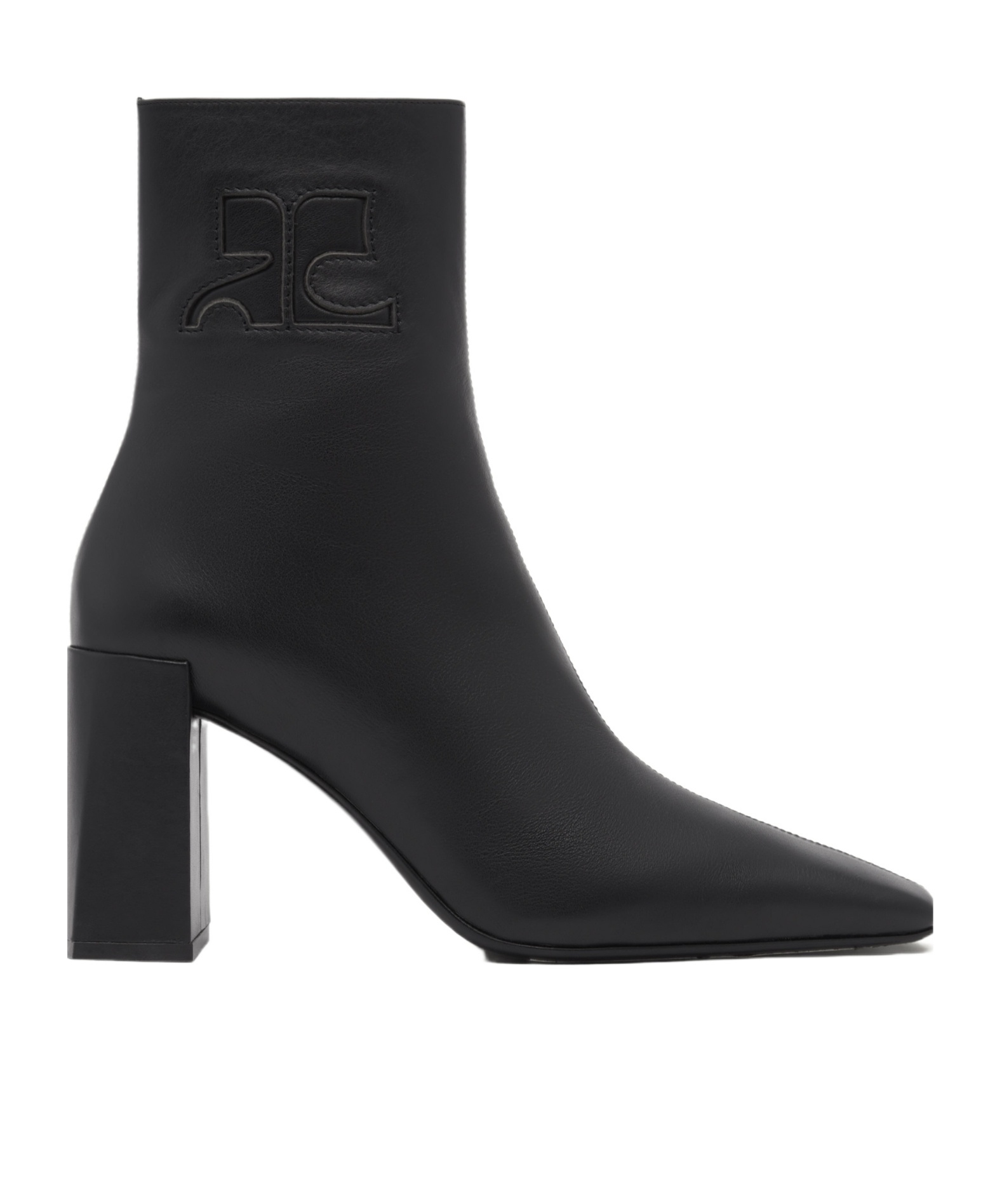 Courrèges Goatskin Ankle Boots With High Block Heel In Black