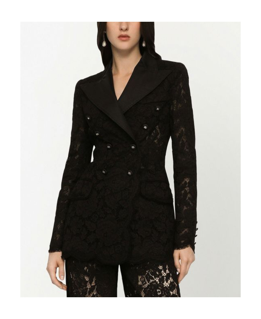 Dolce & Gabbana Lace Double-breasted Blazer Jacket In Black