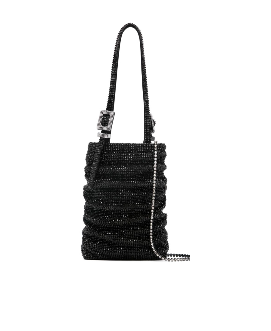 Benedetta Bruzziches Rhinstone-embellished Ruched Mini Bag In Black