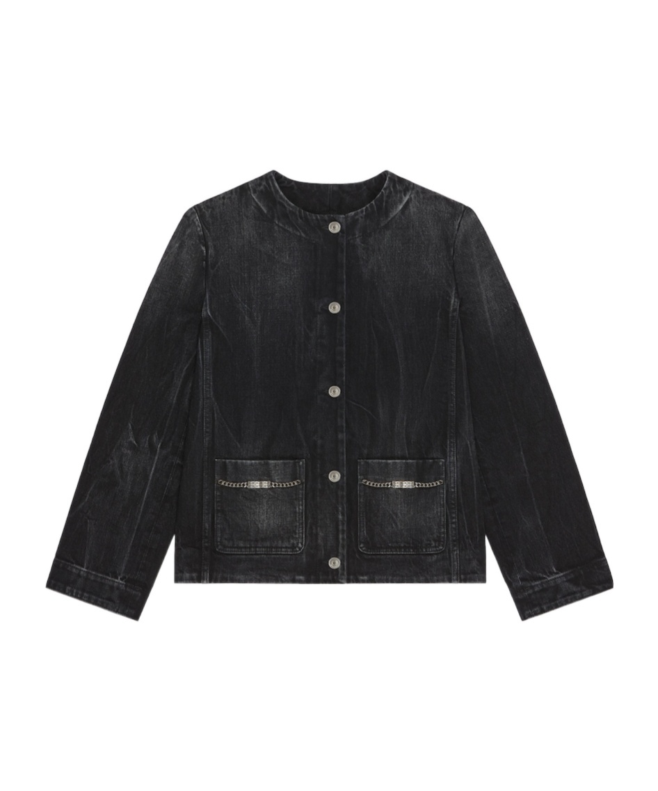 Givenchy Collarless Button-front Denim Jacket In Black