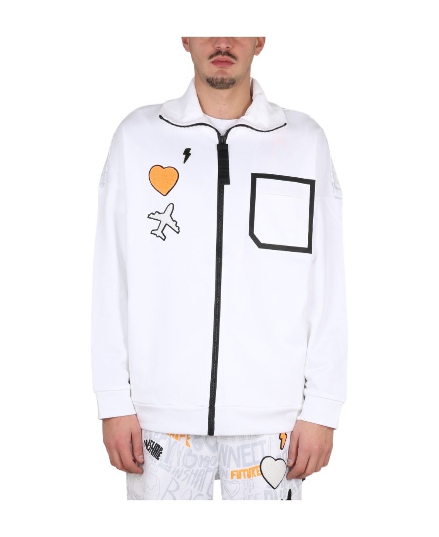 Shop Hugo Boss Boss Patch Embellished Relaxed Fit Sweatshirt In White