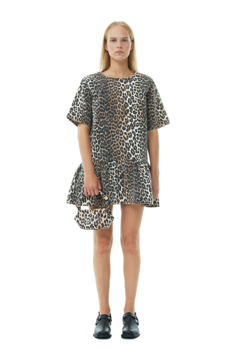Ganni Denim Mini Dress In Brown