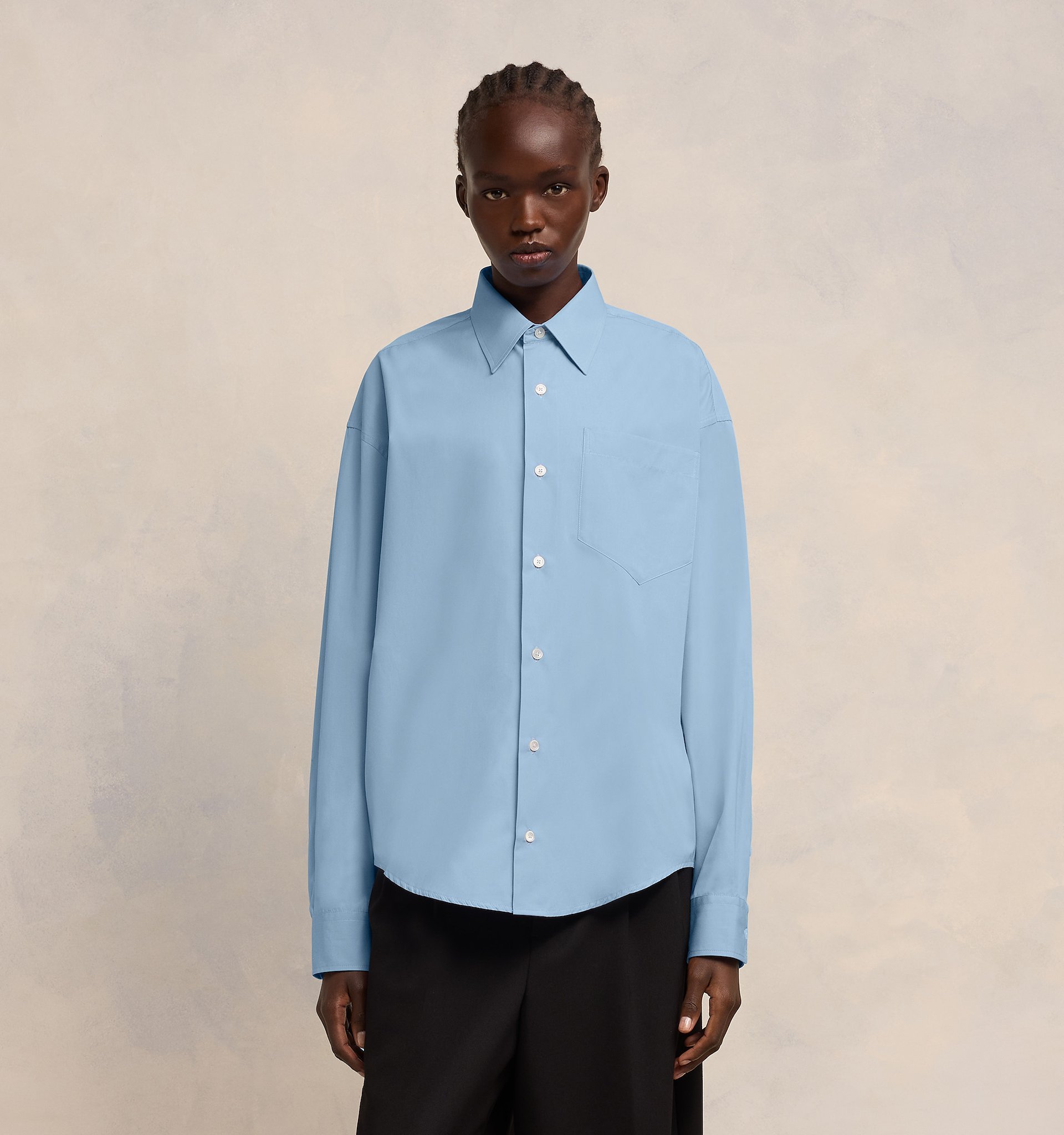 Ami Alexandre Mattiussi Ami Paris Ami De Coeur Logo Embroidered Long-sleeved Shirt In Blue