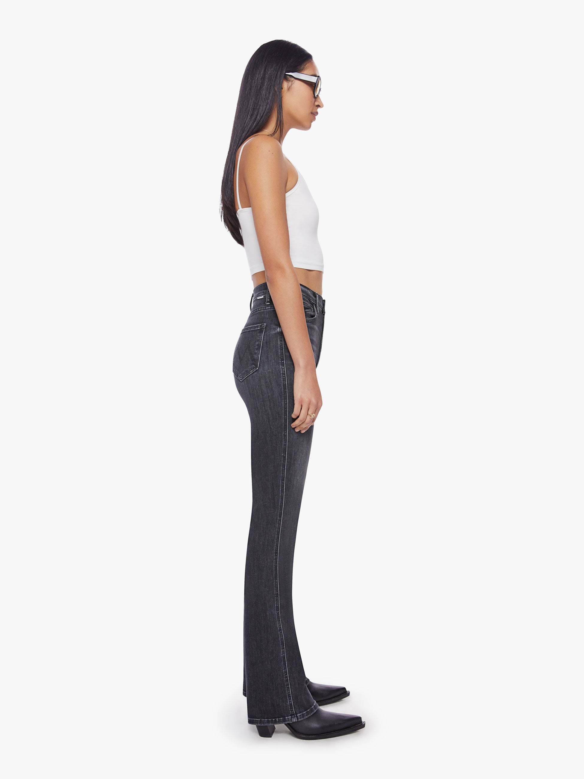 Mother Logo-tag Flared Jeans In Black