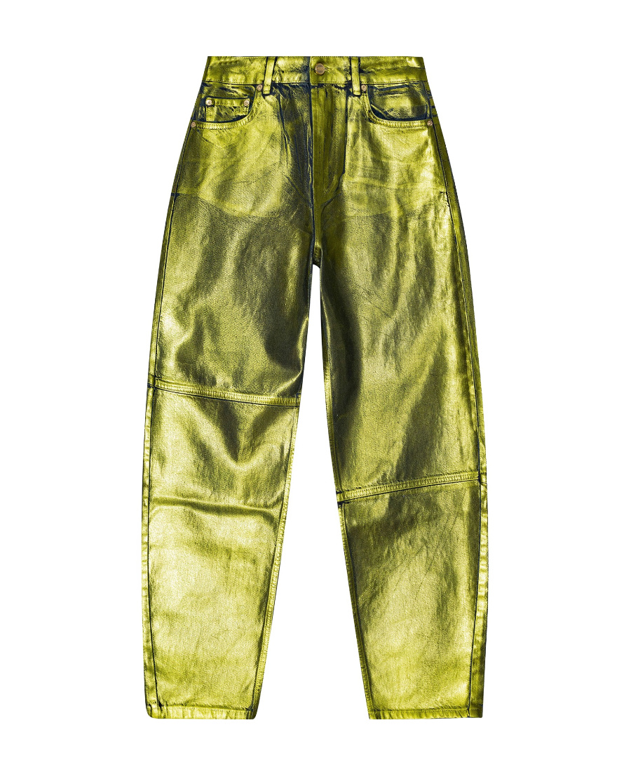 Ganni Stary Foiled Tapered Jeans In Green