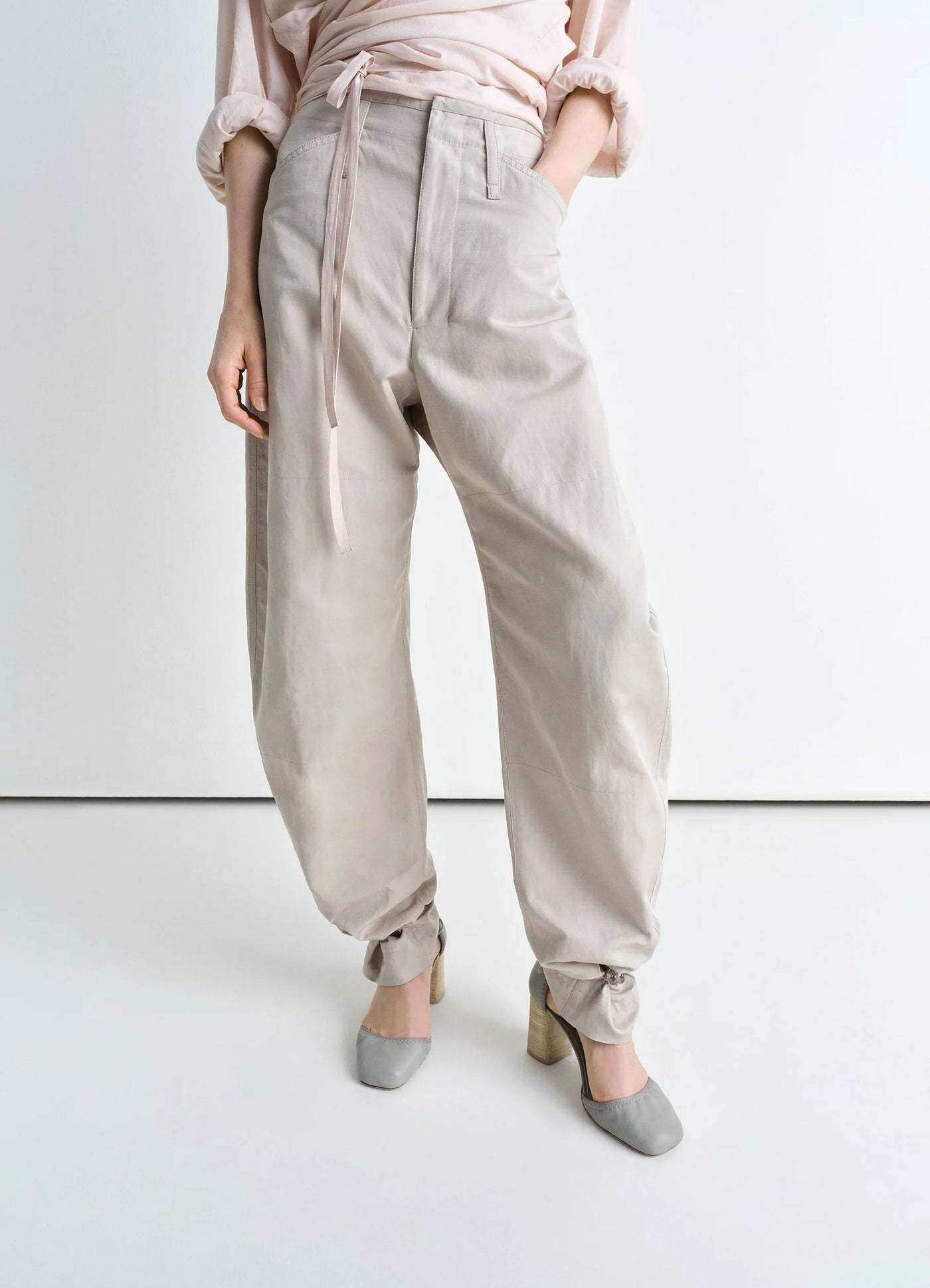 Lemaire Beige Tapered Pants With Camal Buttons In White