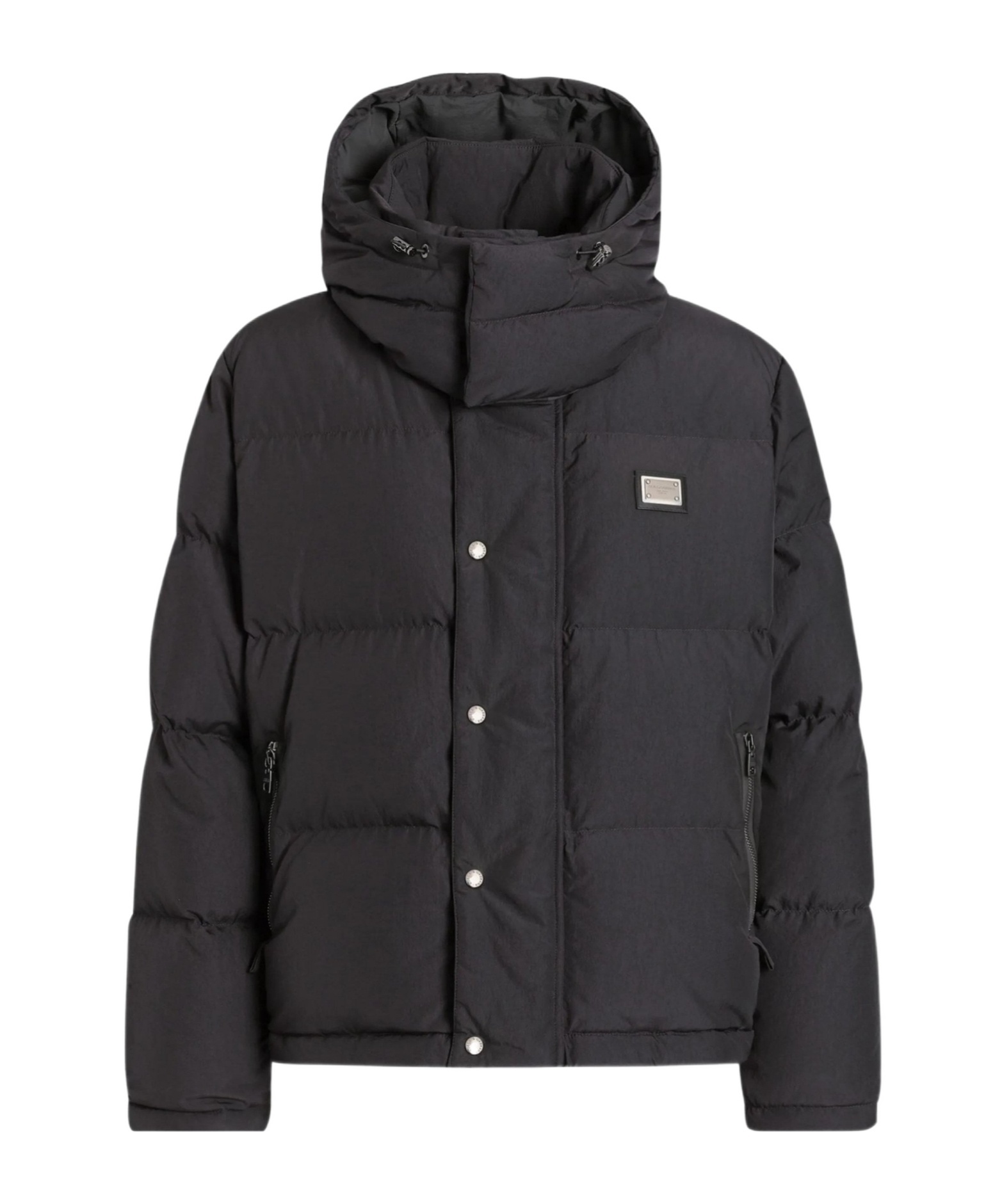 Dolce & Gabbana Ylon Twill Down Jacket With Logo Plate In Black