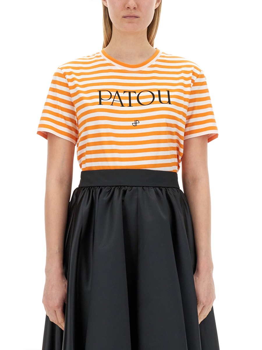 Shop Patou Logo-print Striped T-shirt In Black