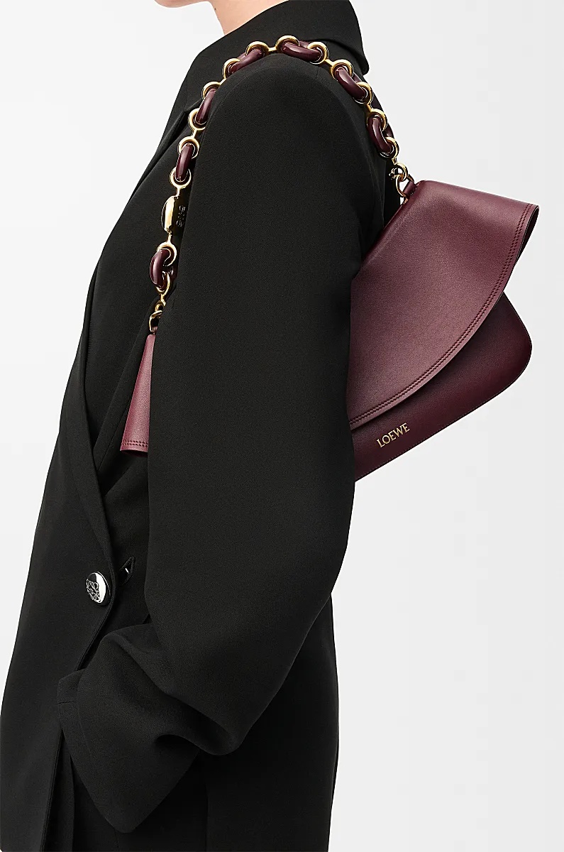 Loewe Womens Dark Burgundy Medium Ola Leather Shoulder Bag