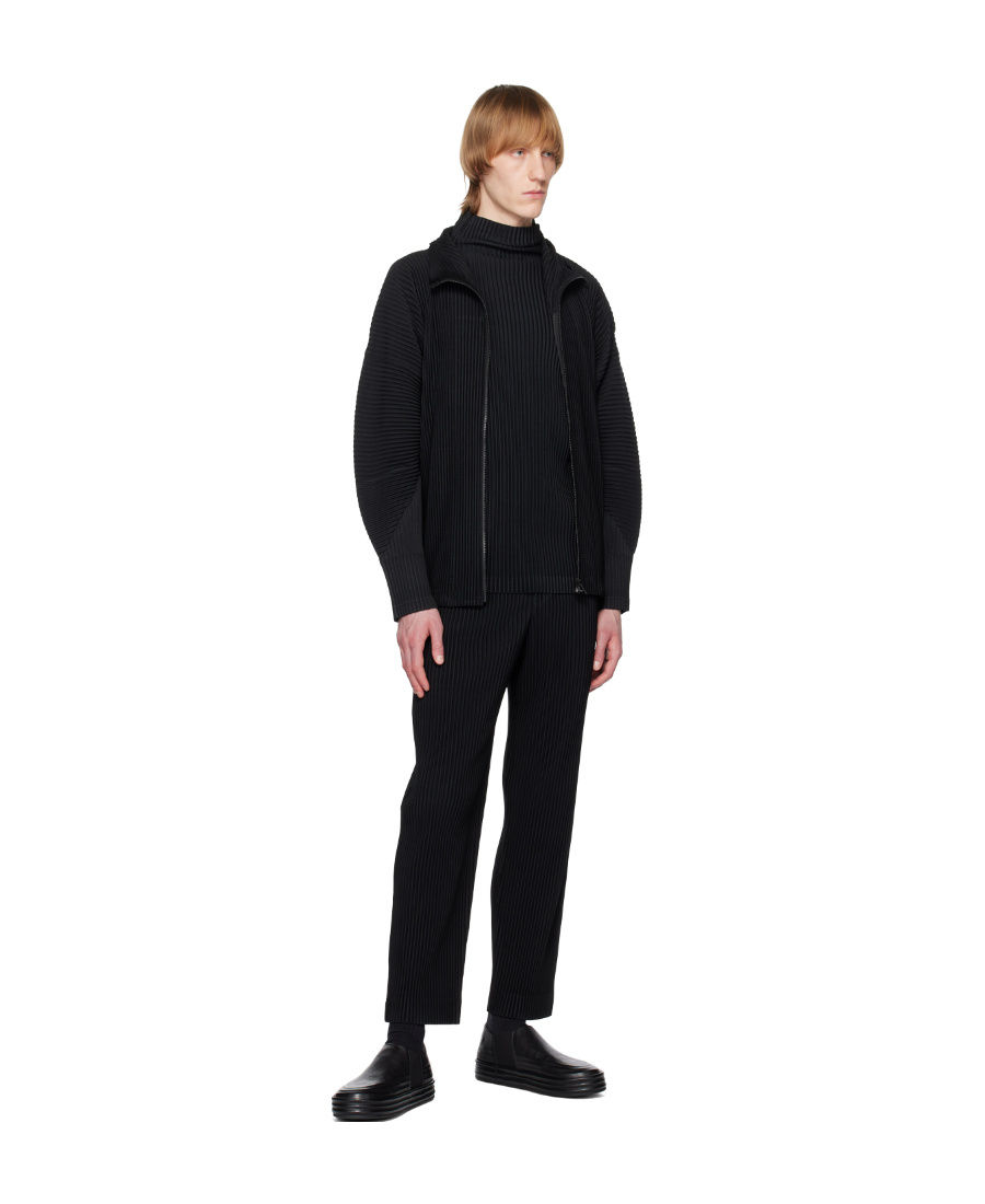 Issey Miyake Pleated Zip-up Cardigan In Black