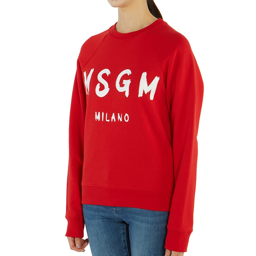 Msgm Logo-print Crew Neck Sweatshirt In Red