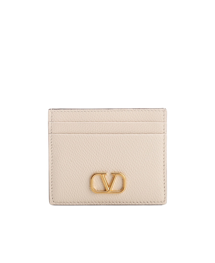 Valentino Vlogo Leather Cardholder In Nude