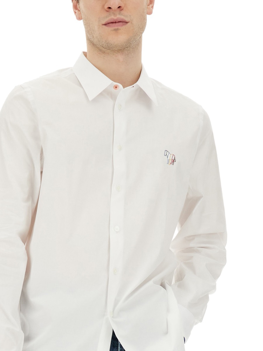 Paul Smith Ps Zebra Embroidered Long-sleeved Shirt In White