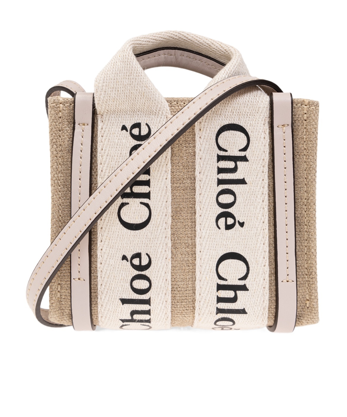 Chloé Chloe Nano Woody Linen Canvas Tote In Nude