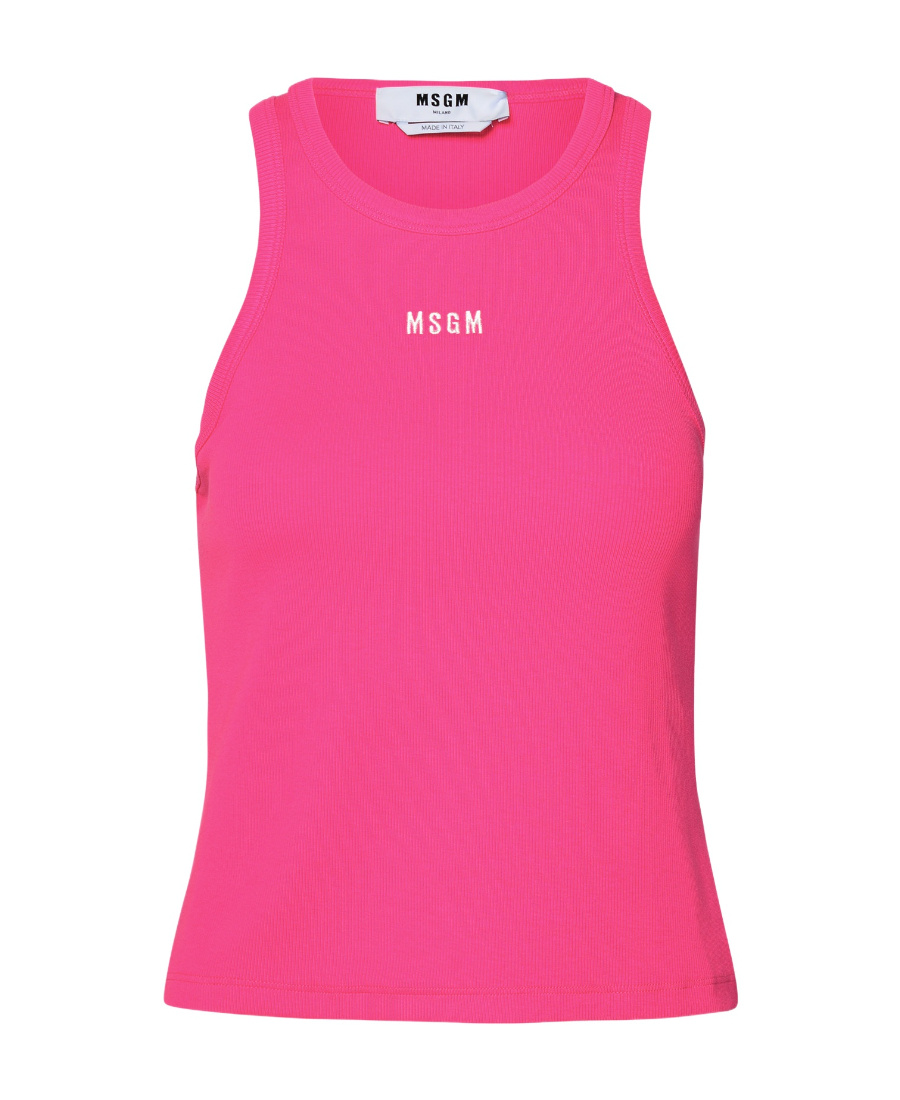 Msgm Embroidered-logo Ribbed Tank Top In Pink