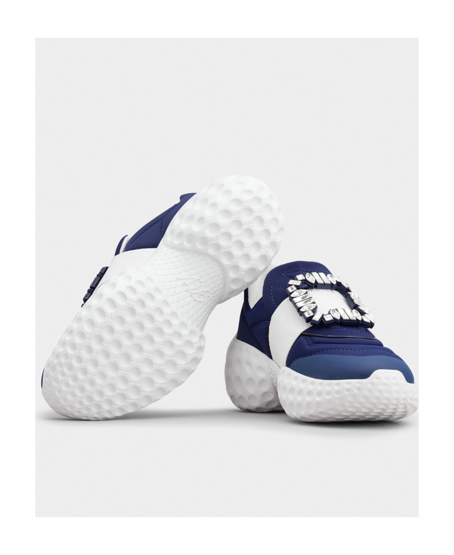 Roger Vivier Viv' Run Light Strass Buckle Sneakers In Technical Fabric In Blue