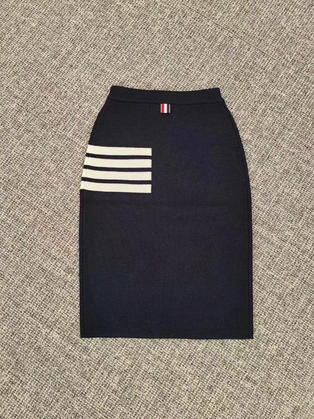 Thom Browne Striped Waffle-knit Wool-blend Pencil Skirt In Black