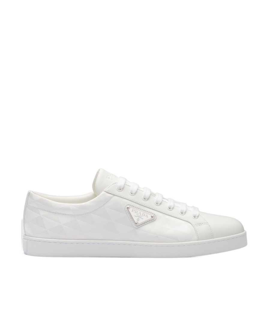 Prada Nylon And Leather Sneakers With Iconic Logo In White