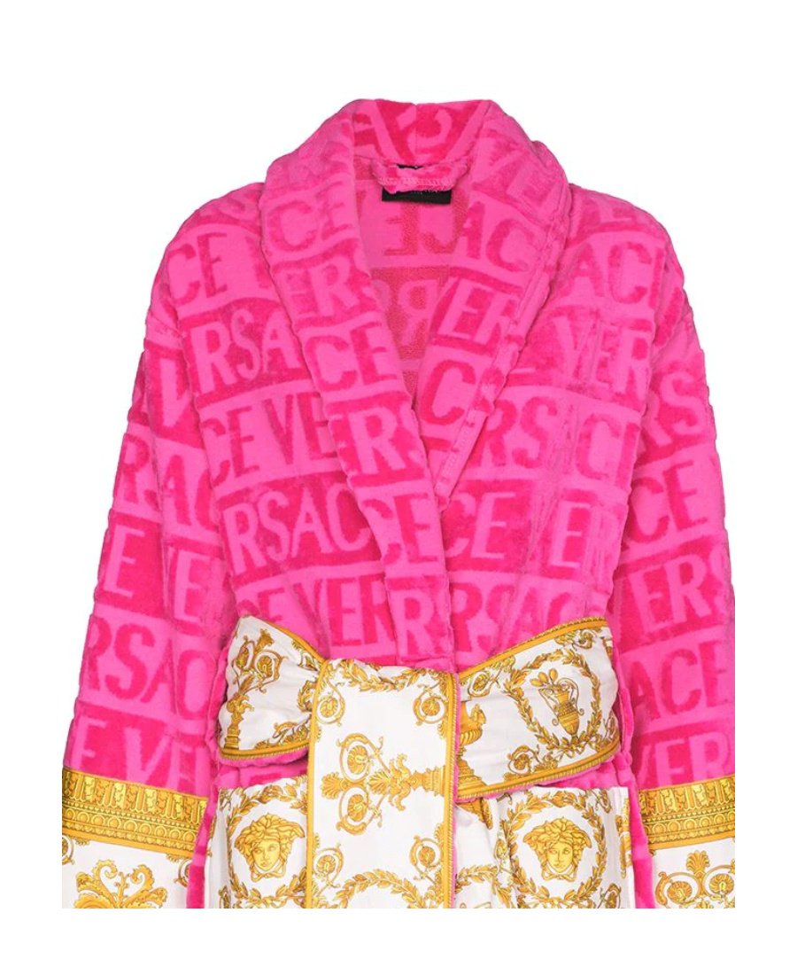 Versace I Heart Baroque Cotton Bath Robe In Pink