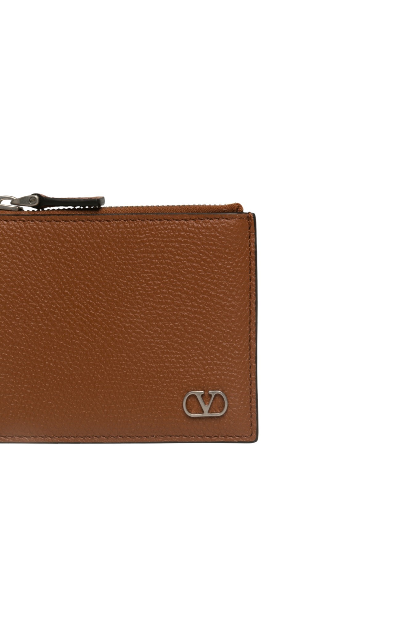 Valentino Zipper Card Bag In Brown