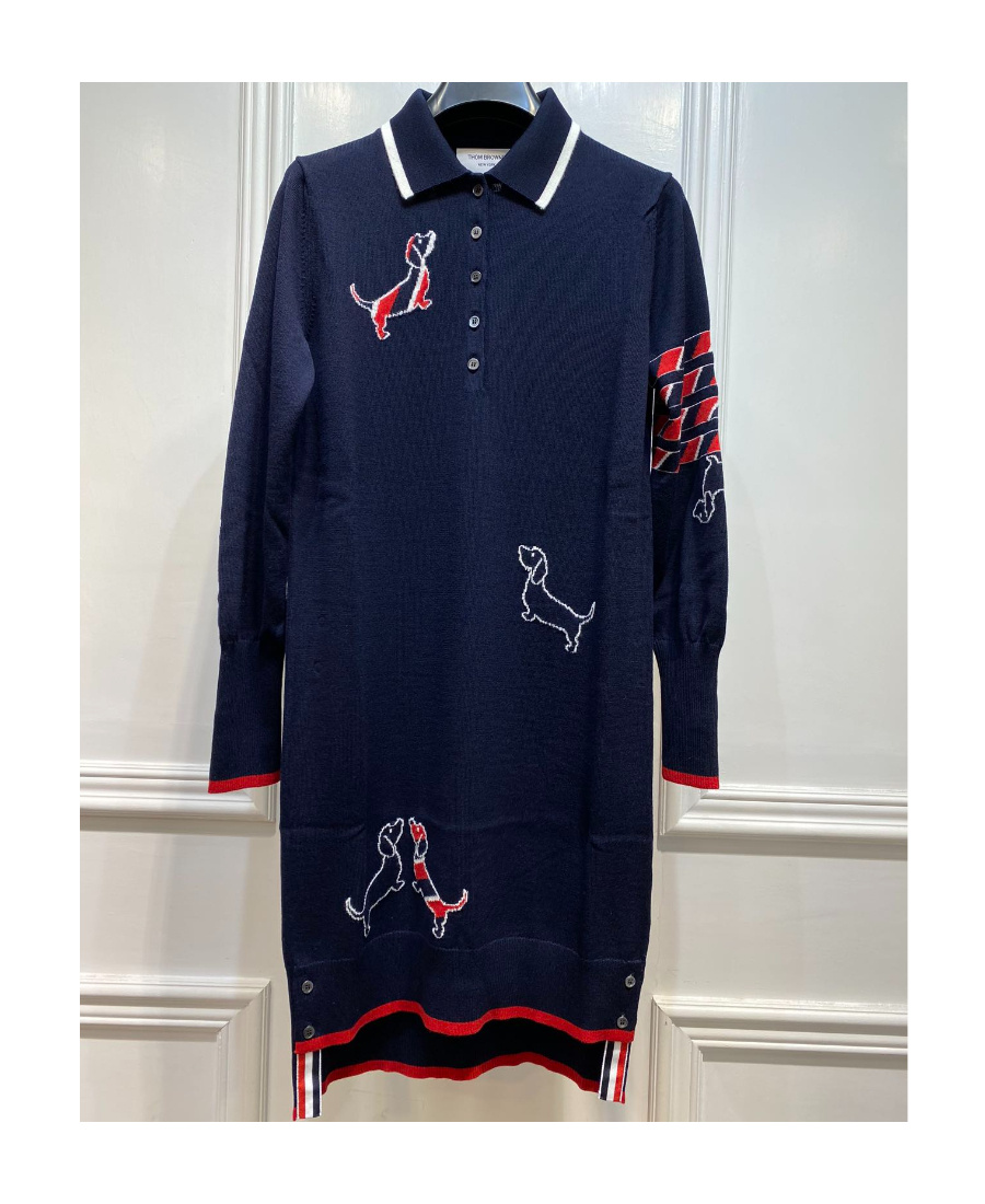 Thom Browne Hector Icon 4-bar Stripe Intarsia-knit Polo Dress In Black