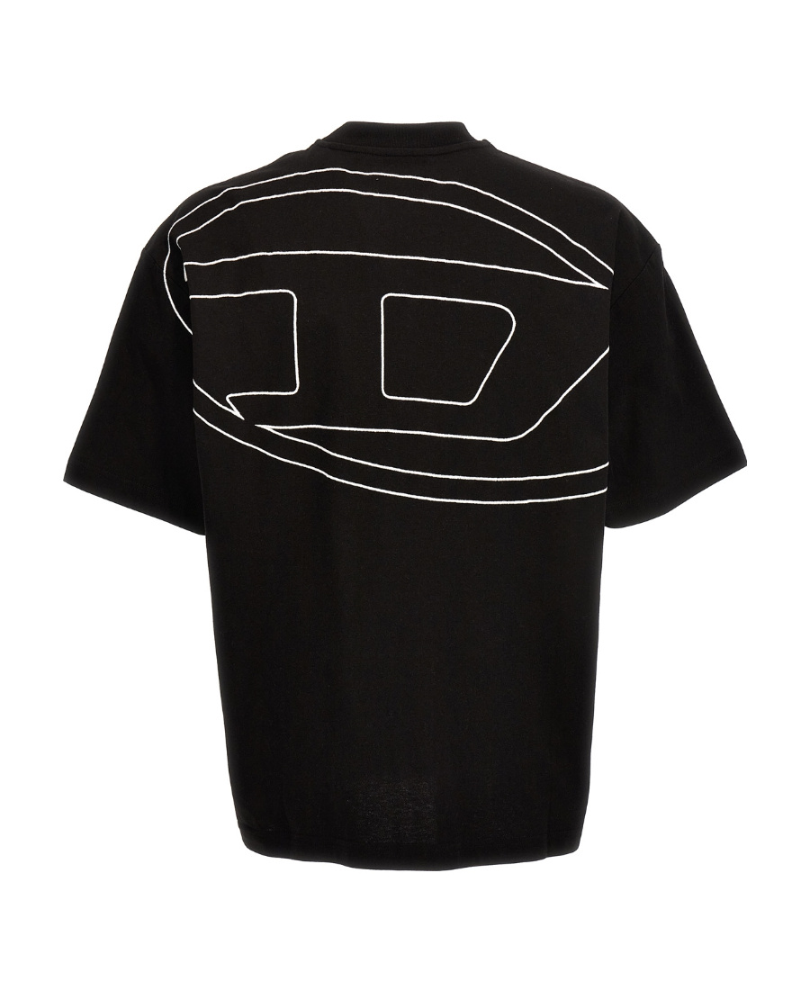 Diesel T-boggy-megoval-d T-shirt With Tonal And Contrasting Logo Embroidery In Black