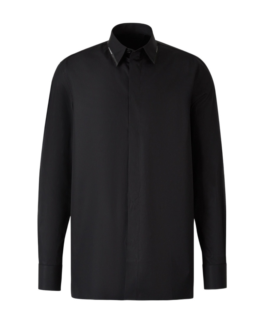 Givenchy Logo Engraved Metal Clip Long-sleeved Shirt In Black