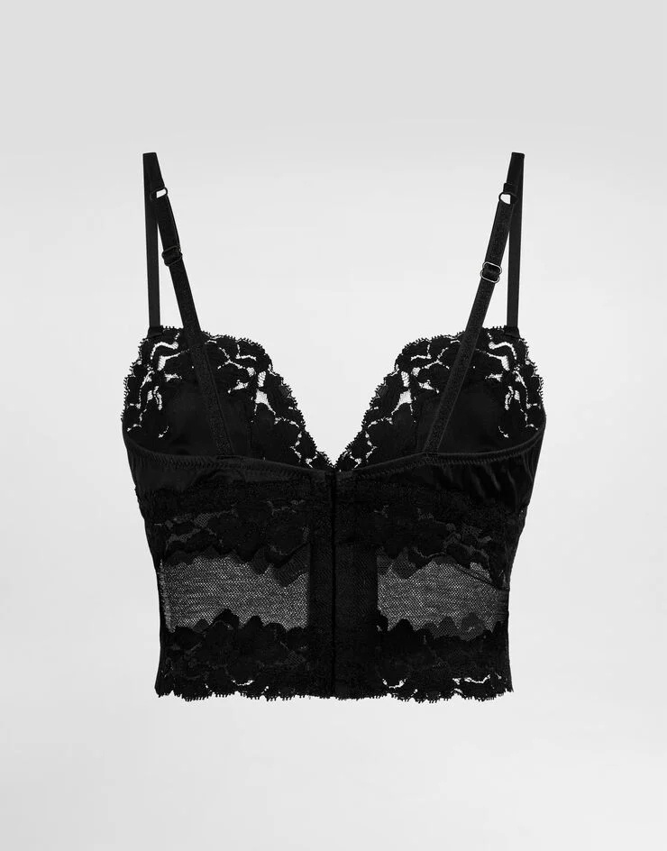 Dolce & Gabbana Lace-trimmed Satin Bra Top In Black