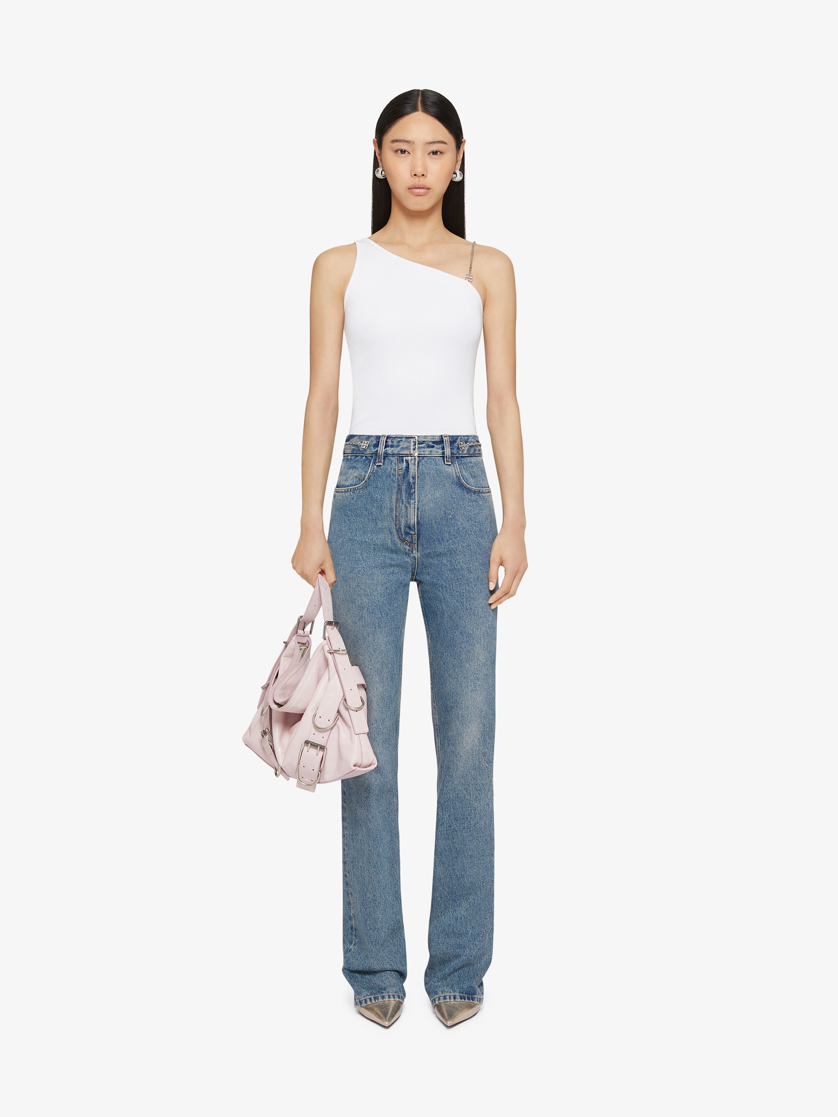 Givenchy Boot Cut Pants In Denim With Chain Details In Blue
