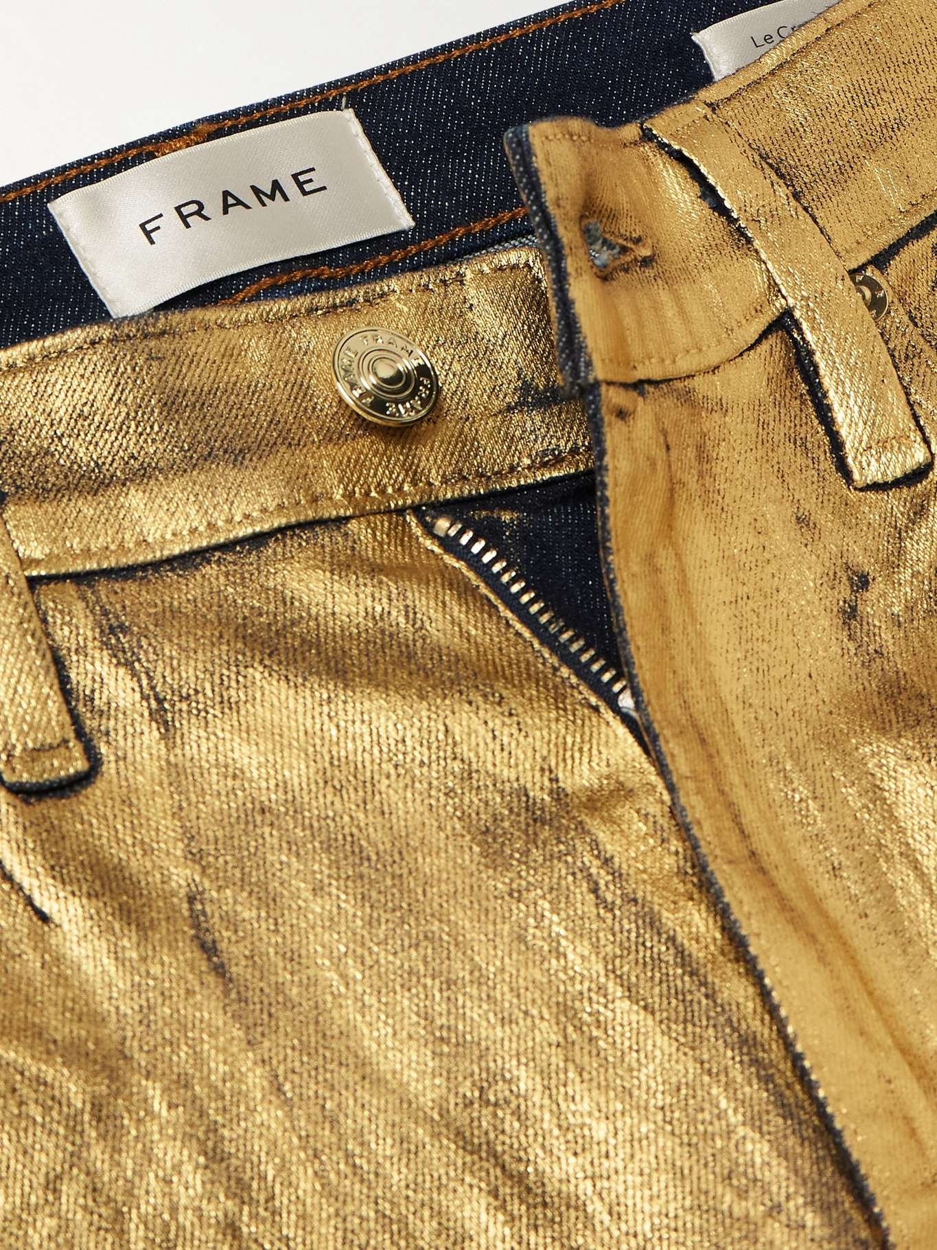 Frame Metallic-coated High-waisted Track Pants In Yellow