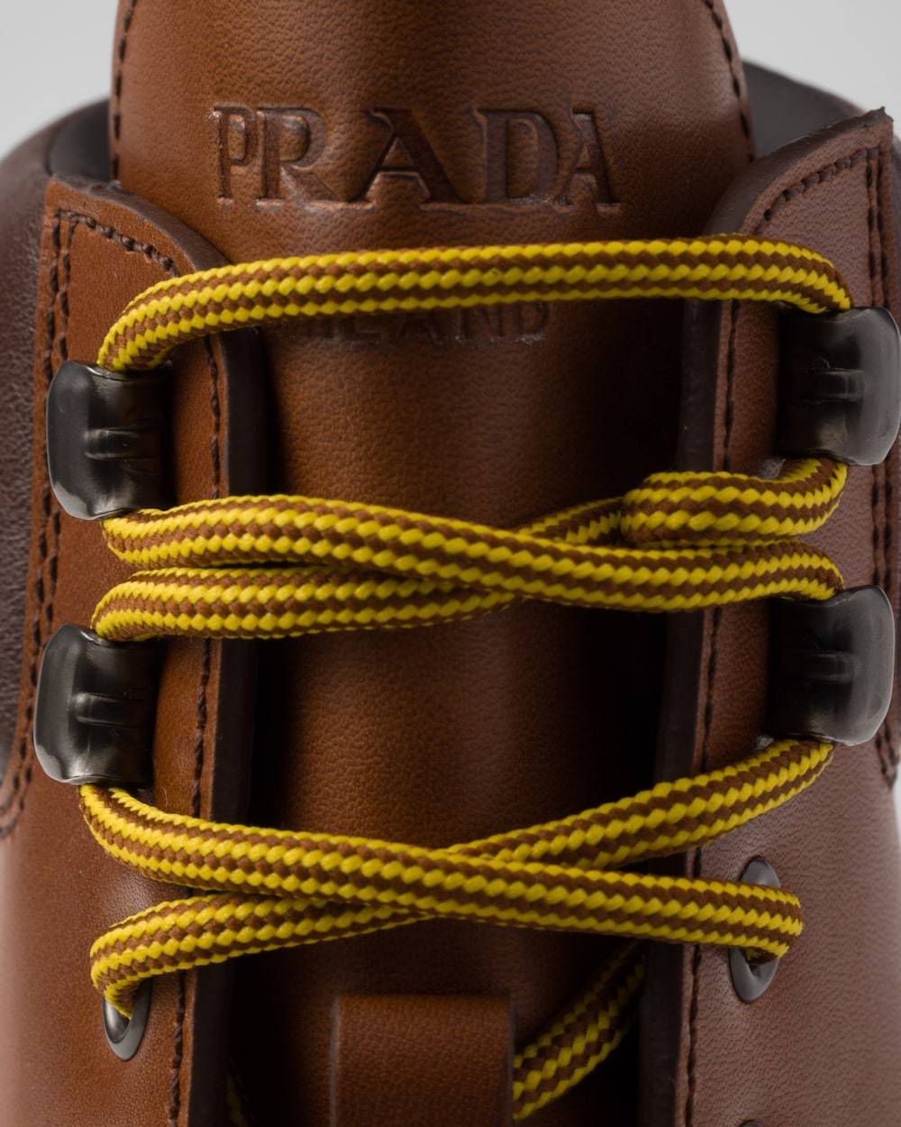 Prada Caramel Leather Ankle Boots In Cognac