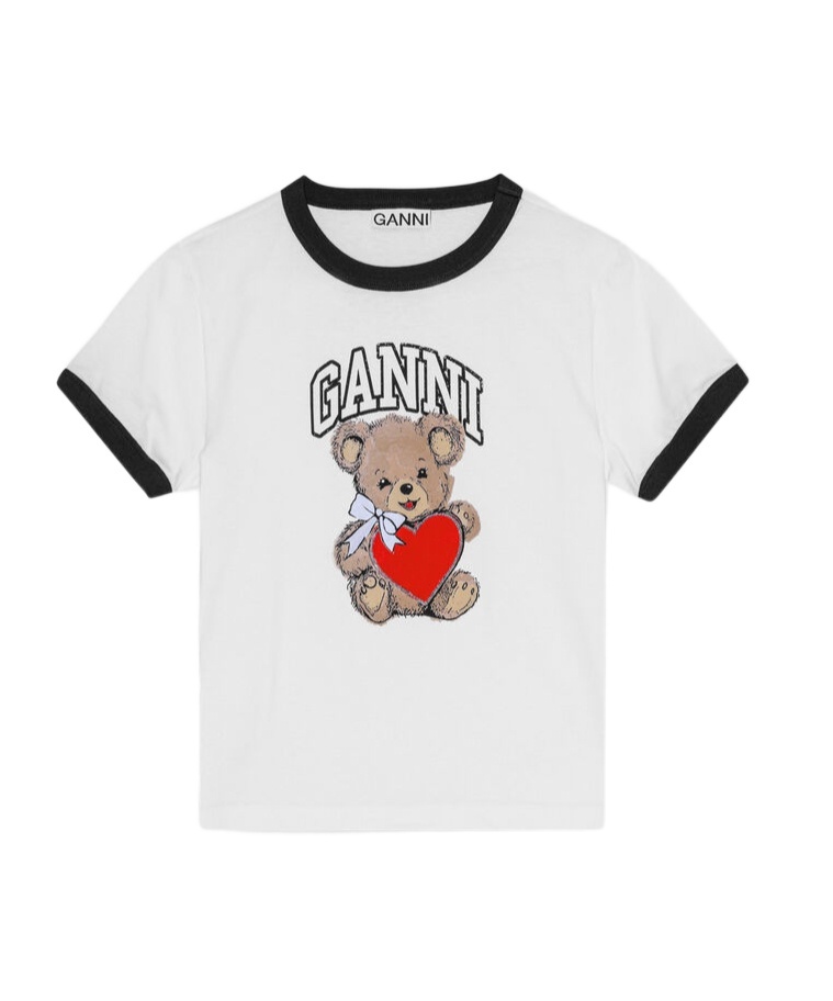 Ganni White Crewneck T-shirt With Logo Print On The Front In White