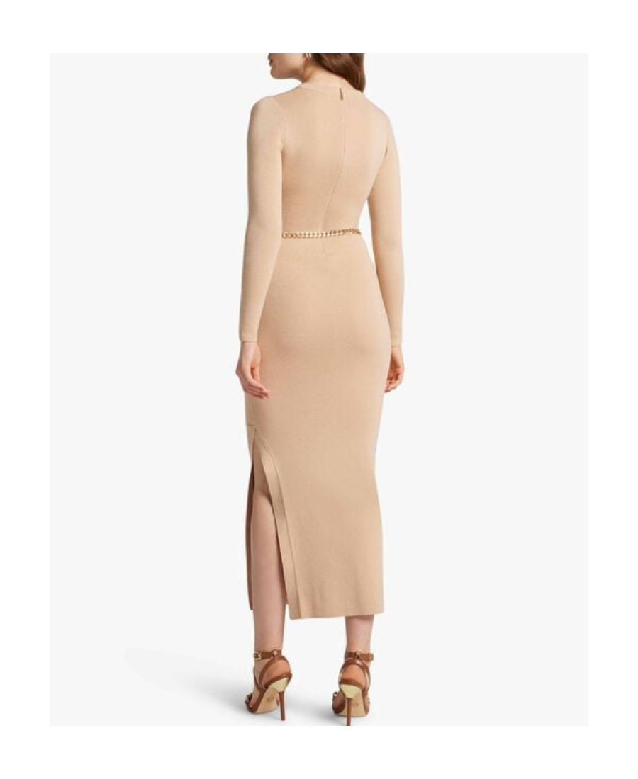 Michael Kors Long-sleeved Slit Dress In Nude