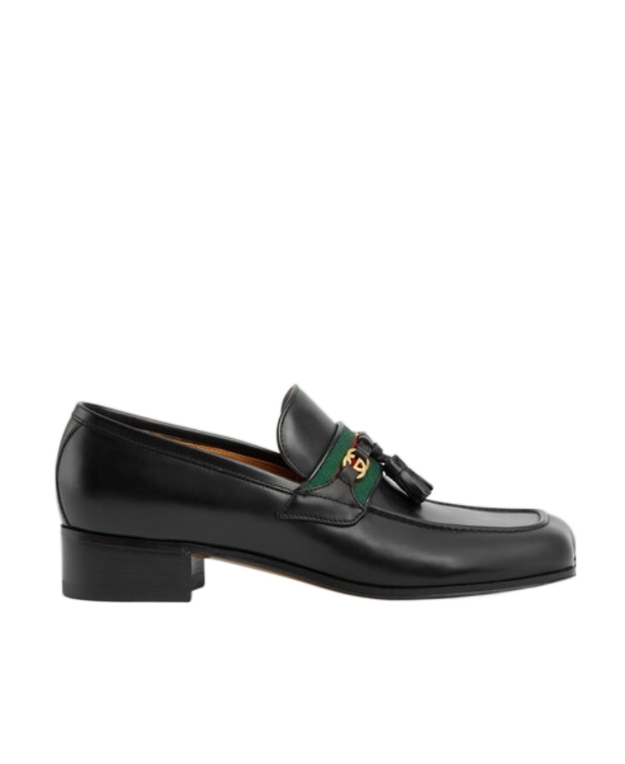 Gucci Black Web Interlocking G Loafers In Black