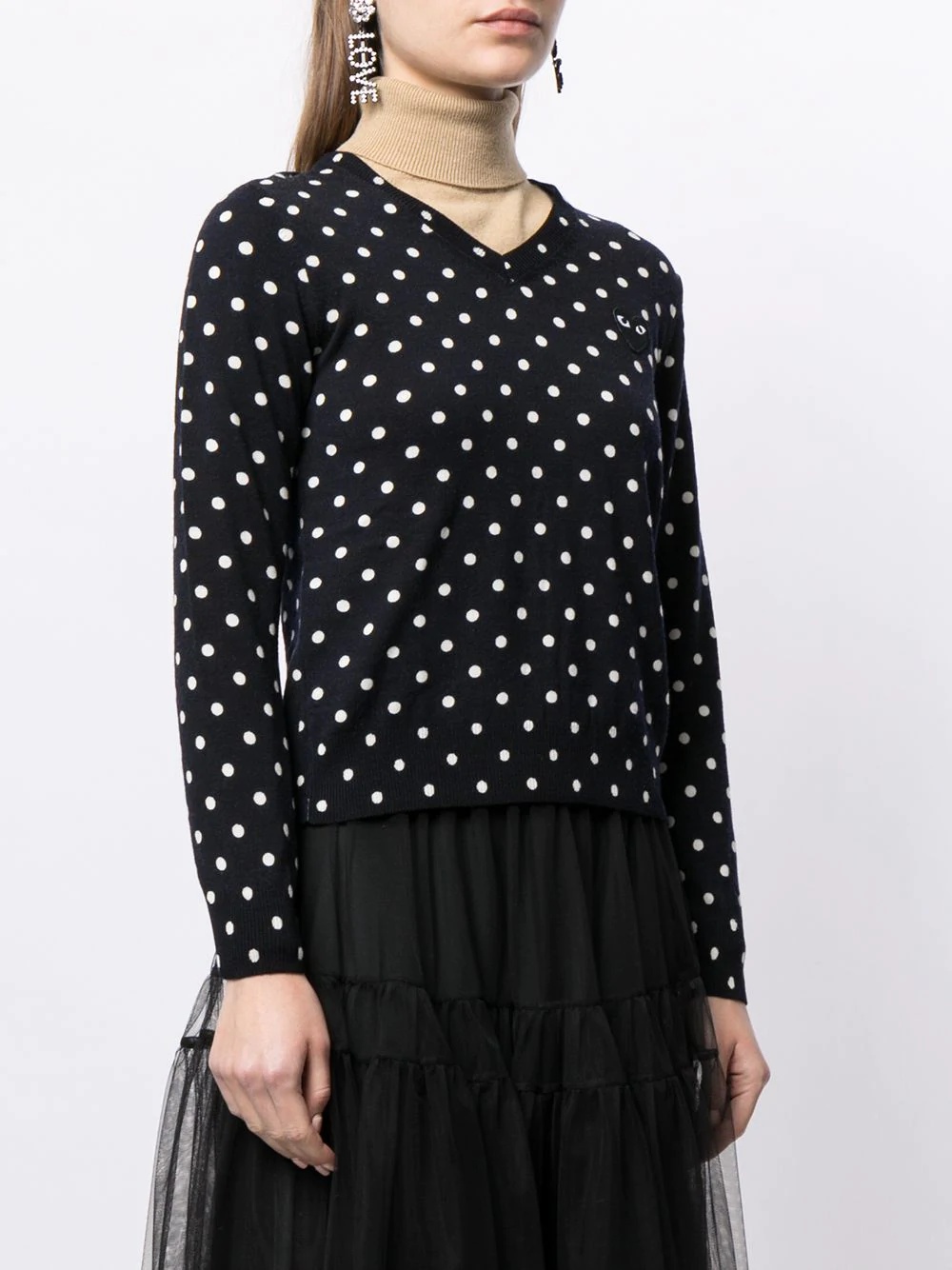 Comme Des Garçons Play Polka Dot-print V-neck Jumper In Black