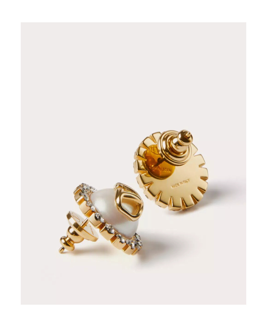 Shop Valentino Vlogo Signature Metal And Resin Earrings With Swarovski Crystals In Yellow