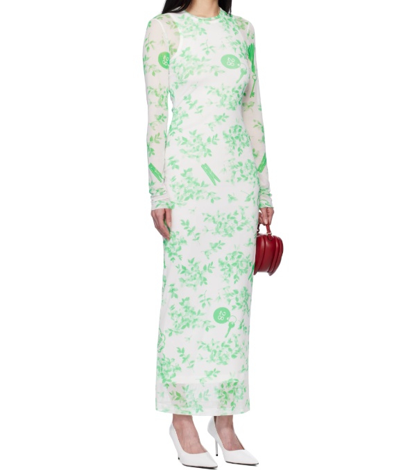 Moschino Round Neck Long Sleeve Dress In Green