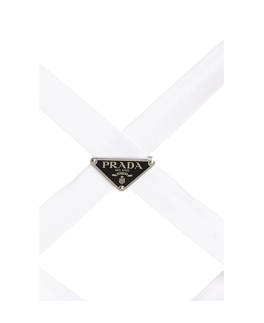 Prada Logo-plaque Off-shoulder Shirt In White