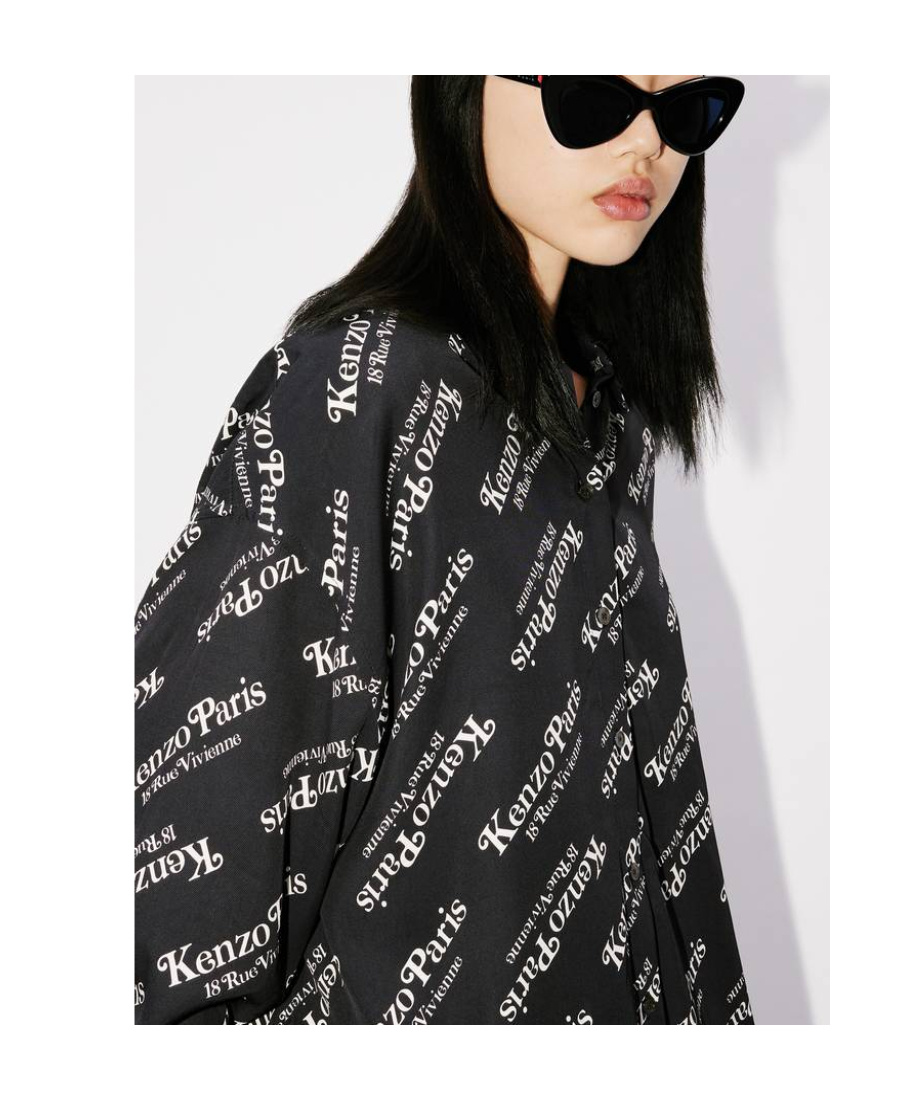 Kenzo Logo-print Twill Shirt In Black