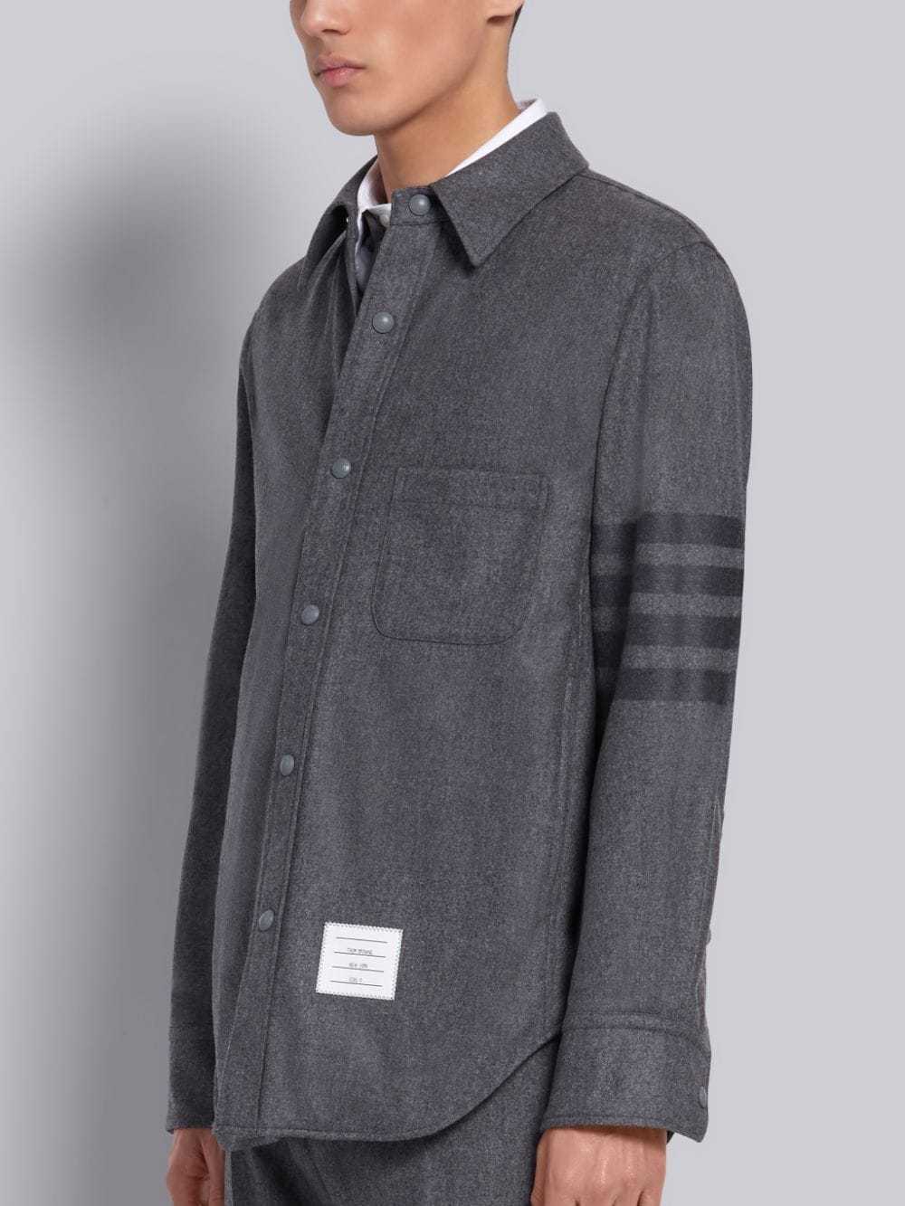 Thom Browne Flannel Tonal 4-bar Shirt Jacket In Black