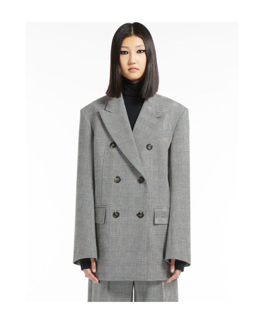 Sportmax Double-breasted Check Blazer In Gray