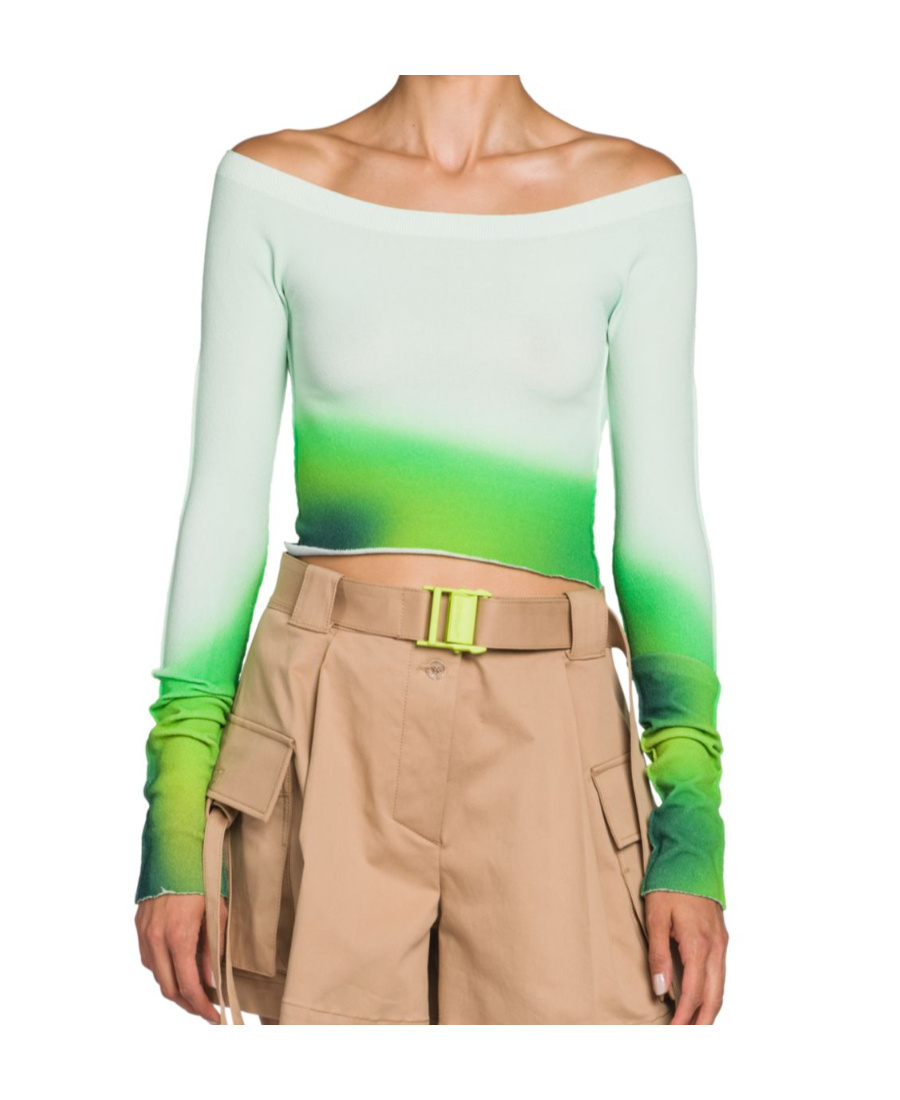 Off-white Blurred Seamless Off-the-shoulder Top In Green