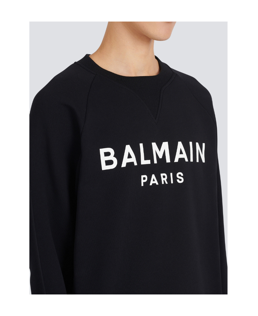 Balmain Logo Printed Cotton Sweatshirt In Black