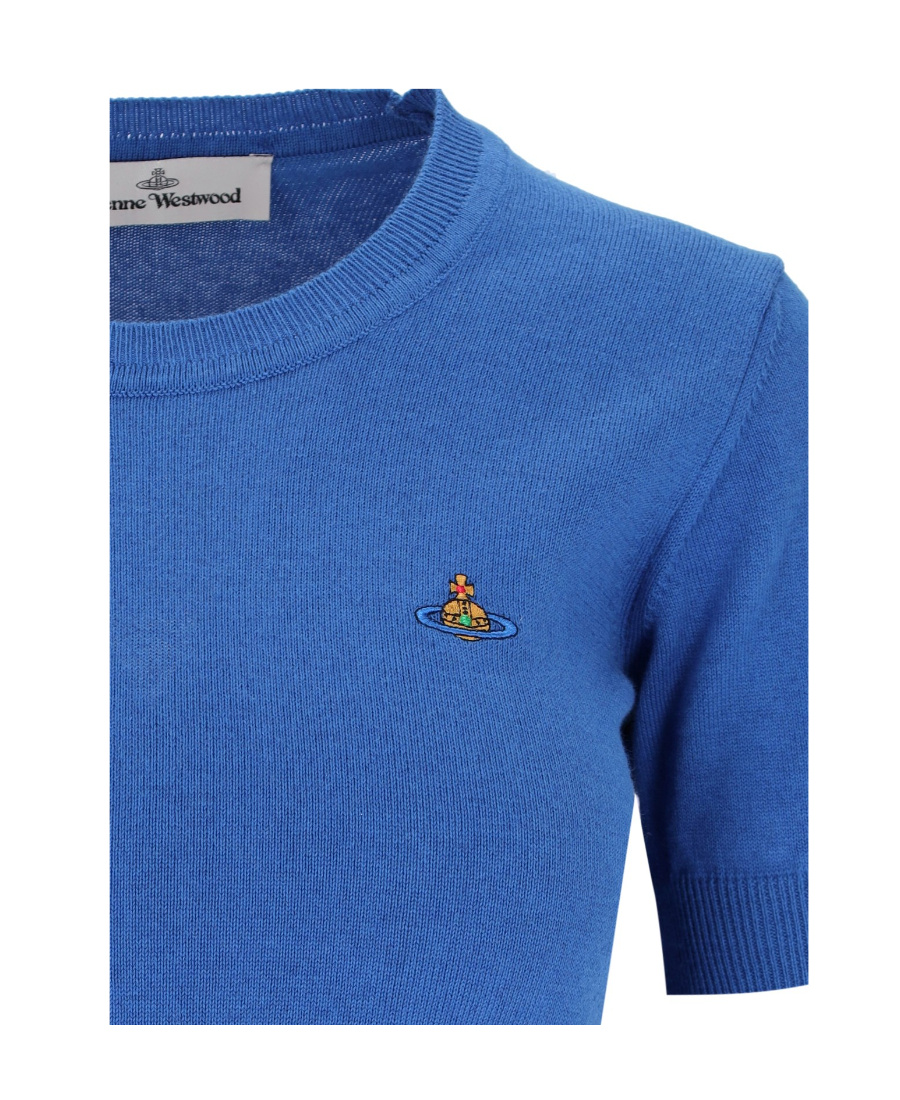 Vivienne Westwood Bea Logo Cotton & Cashmere Knit Top In Blue