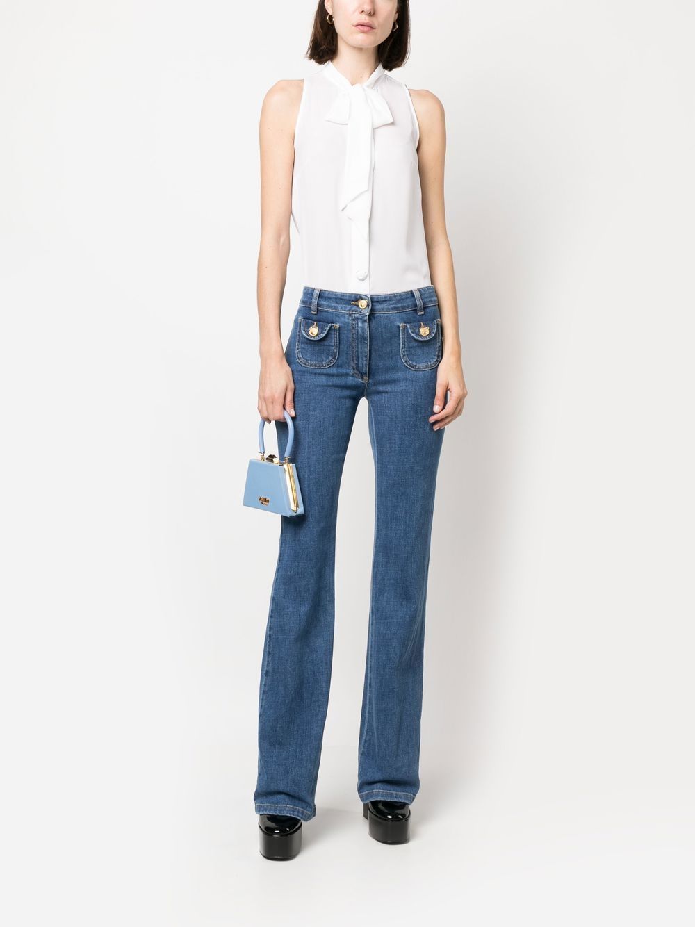 Moschino Collared Tie-neck Sleeveless Top In White