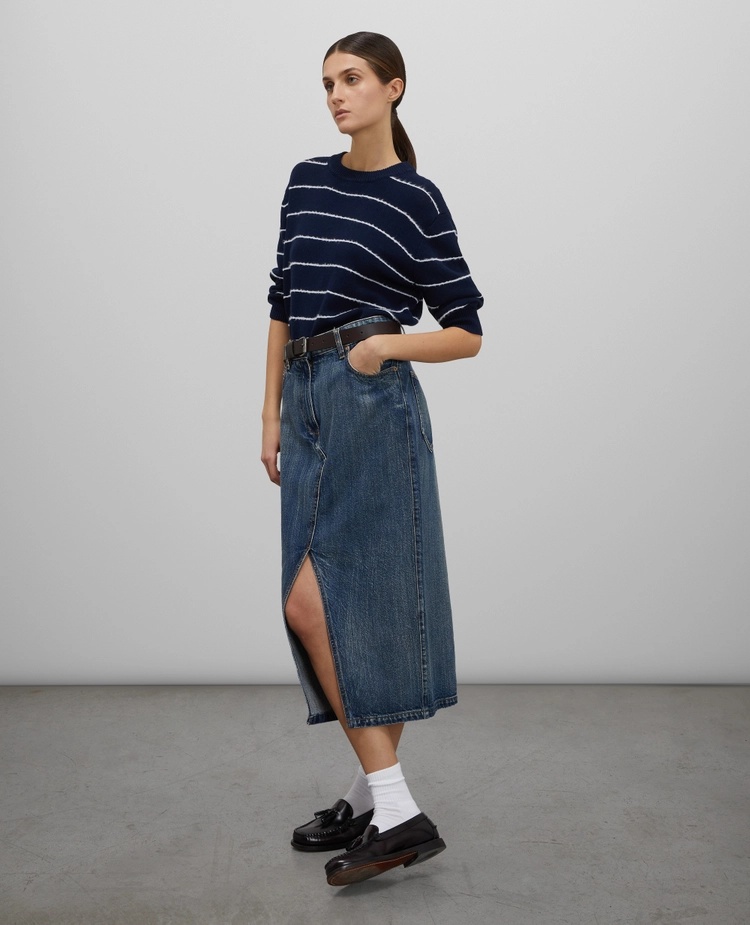 Shop Aspesi Appliqué-logo Denim Skirt In Blue